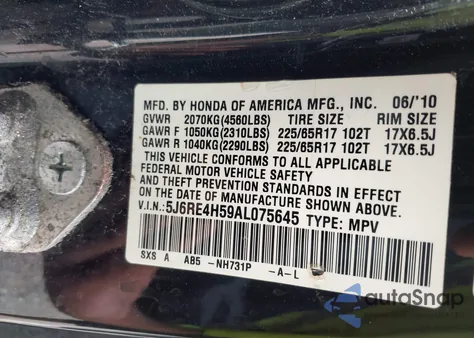 2010 Honda Cr-V Ex from USA, damaged, VIN 5J6RE4H59AL075645